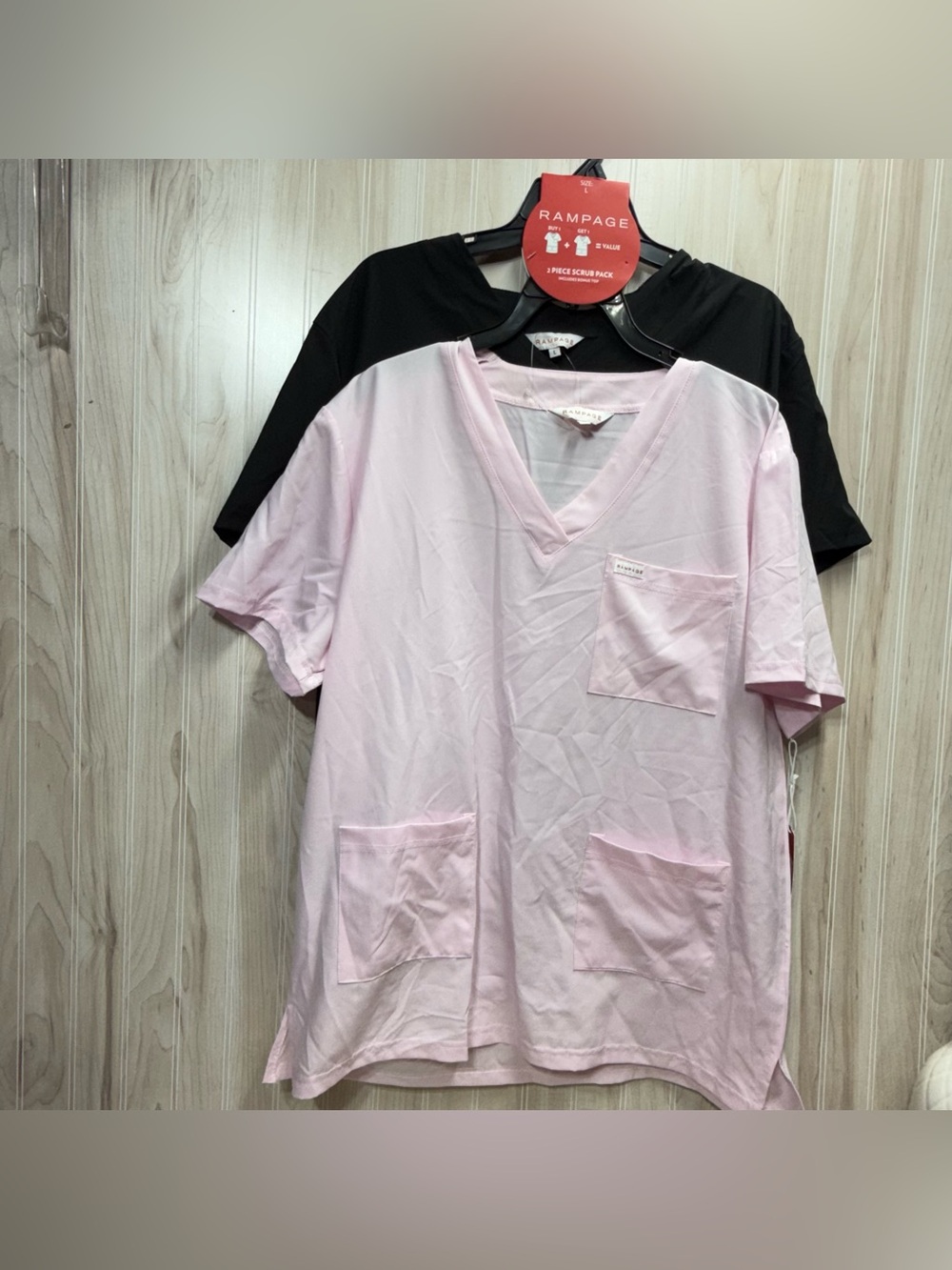 Rampage Pink and Black V-Neck Scrub Top Duo